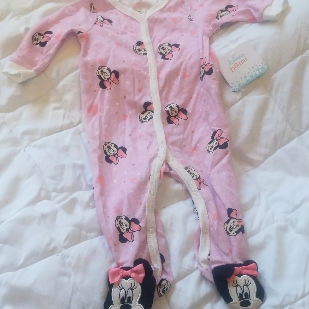 Disney Pink Minnie Mouse Footed Onesie